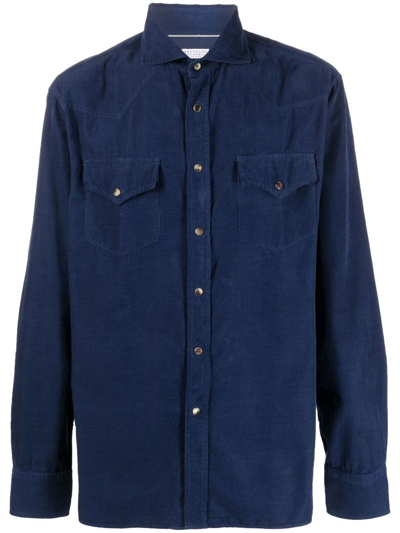 Brunello Cucinelli Corduroy Long-sleeve Shirt In Blu Colorato (blue)