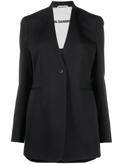 Jil Sander Lapelless Single-breasted Blazer In Schwarz