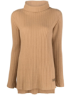 Twinset Ribbed-knit Roll Neck Jumper In Beige