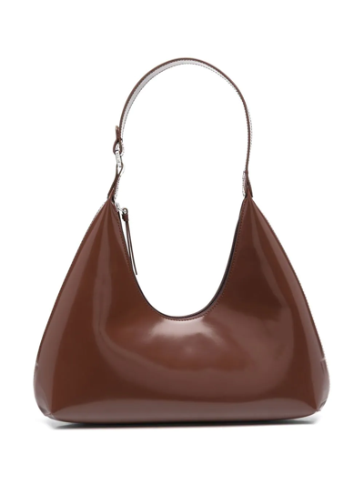By Far Amber Brown Handbag In Patent Leather With Adjustable Handle And Zip Closure Woman
