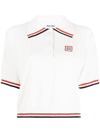 Miu Miu White Short Sleeve Polo Shirt With Embroidery In Nude