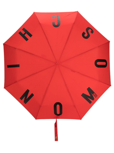 Moschino Logo-print Panelled Umbrella In Rot