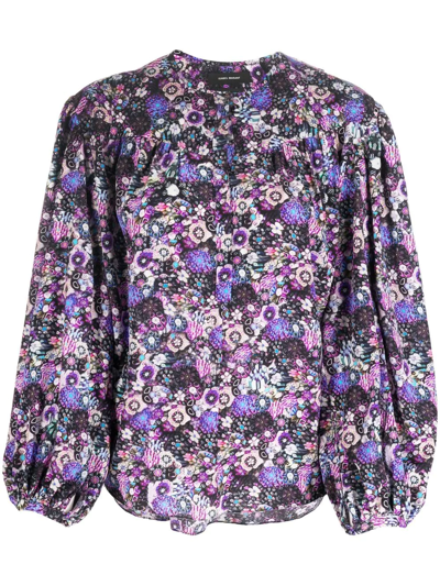 Isabel Marant Woman Brunille Blouse In Purple Floral Silk In Pink,purple