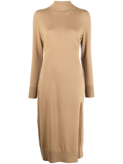 Michael Michael Kors Roll-neck Knitted Dress In Camel