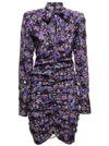 Isabel Marant Sandrine Tie-neck Ruched Floral-print Silk-blend Crepe Mini Dress In Violet