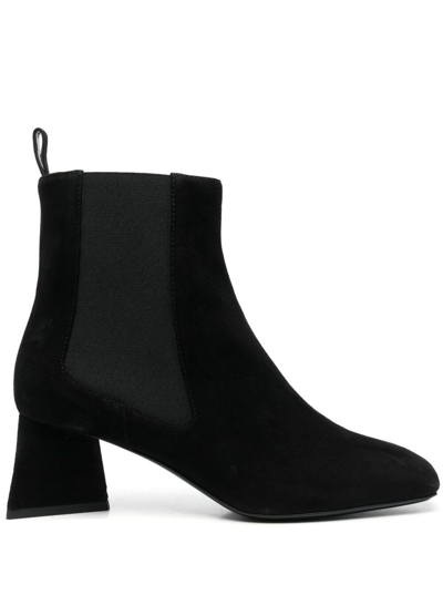 Pollini Black Suede Ankle Boots With Curved Heel  Woman