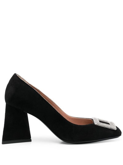 Pollini Black Suede Pumps With Buckle  Woman