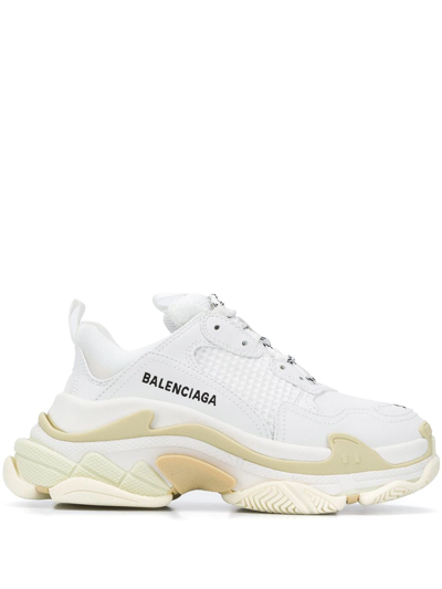 Balenciaga Triple S Logo-embroidered Faux Leather, Faux Nubuck And Mesh Sneakers In Bianco