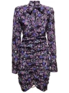 Isabel Marant Sandrine Tie-neck Ruched Floral-print Silk-blend Crepe Mini Dress In Violet