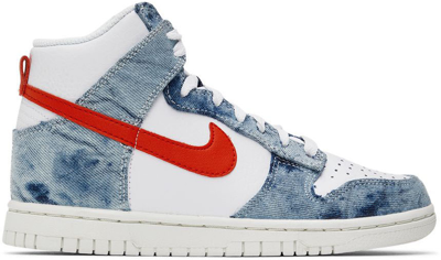 Nike White Dunk High-top Sneakers In Blue