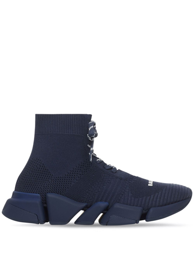 Balenciaga Speed 2.0 Lace-up Sneakers In Dark Navy