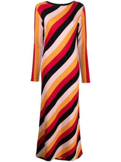 La Doublej Swing Striped Wool And Silk-blend Dress In Multi