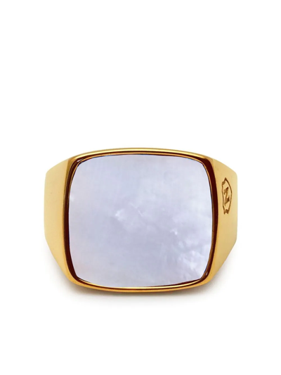 Nialaya Jewelry Natural White Shell Signet Ring In Gold