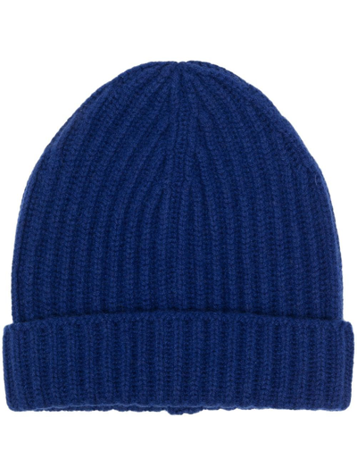 Malo Ribbed-knit Cashmere Beanie In Blau