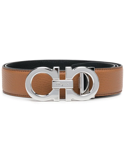 Ferragamo Double Gancio Reversible Belt In Brown