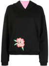 Kenzo Black Floral Embroidery Hoodie Double Face In Schwarz