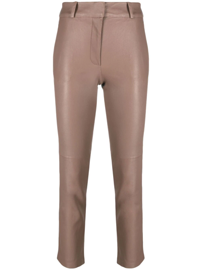 Arma High-waisted Cropped Leather Trousers In Brown