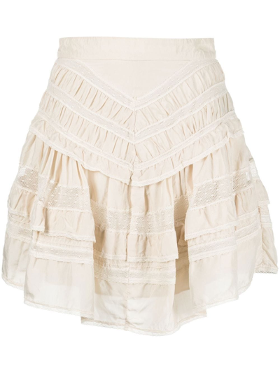 Isabel Marant Constance Tiered Crocheted Cotton-trimmed Silk Mini Skirt In Neutrals