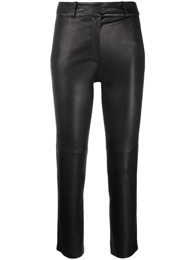 Arma Cropped Leather Trousers In Blue