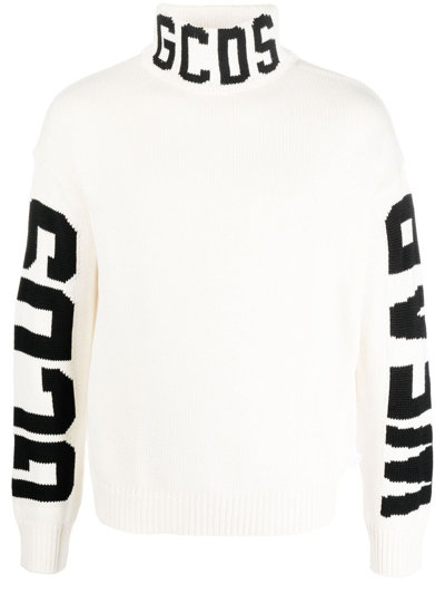 Gcds Wool-blend Turtleneck Sweater In White