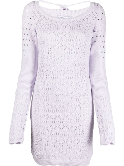 Attico Open-knit Long-sleeved Minidress In Violett