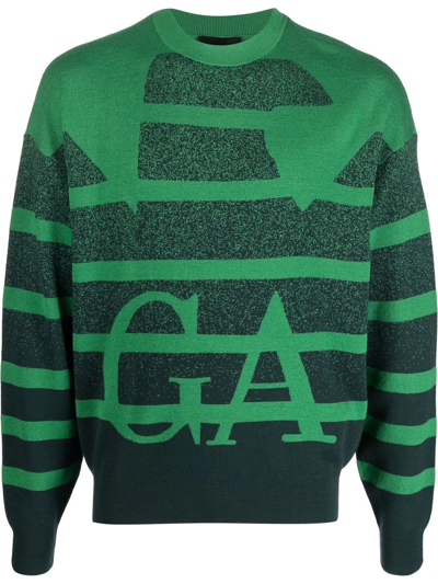 Emporio Armani Logo-print Crew Neck Sweater In Green