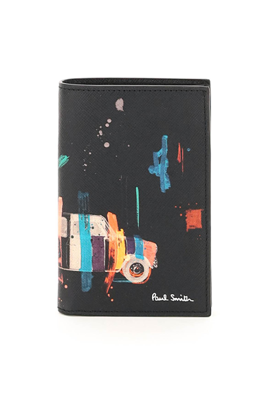 Paul Smith 'mini Stripe' Print Bi Fold Cardholder In Black