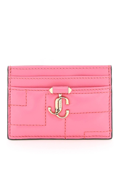Jimmy Choo Quilted Nappa Leather Card Holder In Fuchsia