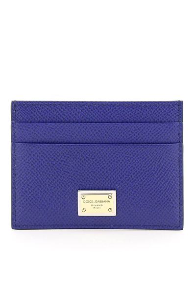 Dolce & Gabbana Leather Card Holder With Logo Plaque In Blue