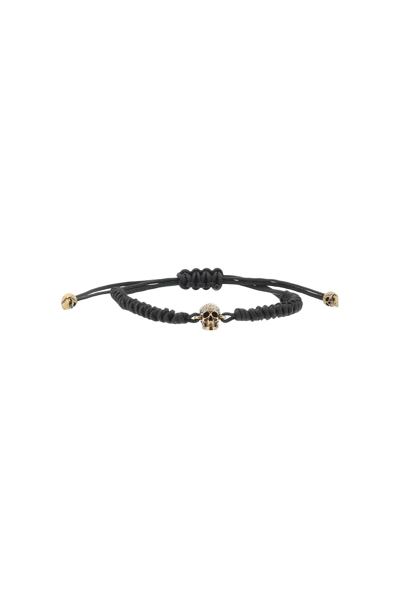 Alexander Mcqueen Pave Skull Cotton Bracelet In Black