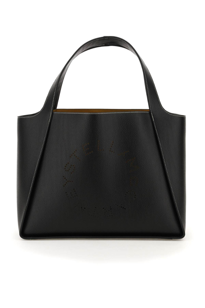 Stella Mccartney Perforated-logo Faux Leather Tote Bag In Black