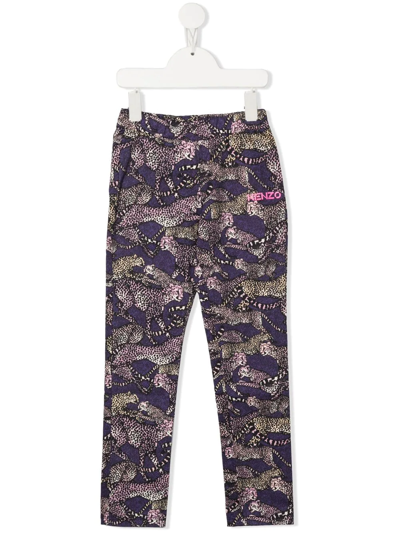 Kenzo Kids' Animal-print Cotton Leggings In Purple
