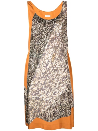 Pre-owned Dries Van Noten Sleeveless Silk Shift Dress In Orange