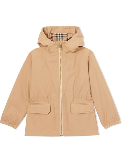 Burberry Kids' Check-pattern Hooded Jacket In Archive Beige
