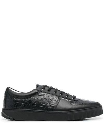 Ferragamo Scuby Logo Embossed Leather Sneakers In Black