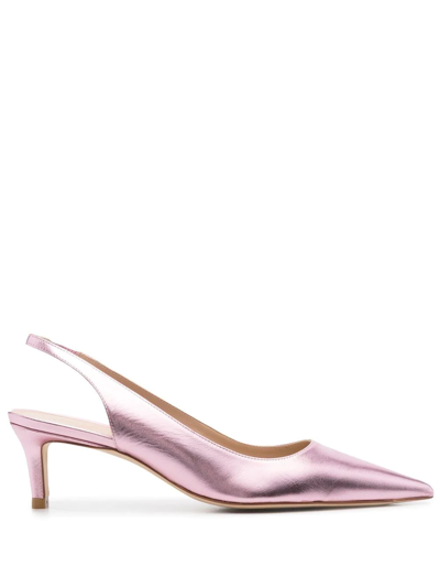 Stuart Weitzman Metallic-effect Pointed Pumps In Pink