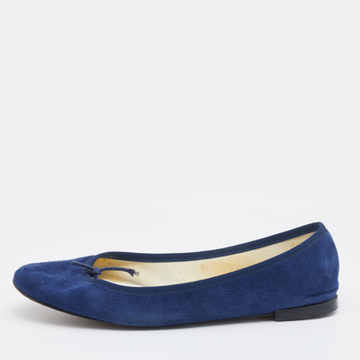 Pre-owned Repetto Navy Blue Suede Bow Ballet Flats Size 41