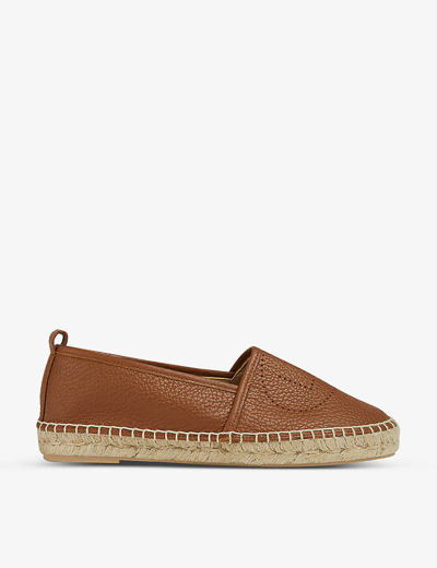 Lk Bennett Alexa Logo-perforated Leather Espadrilles In Bro-tan