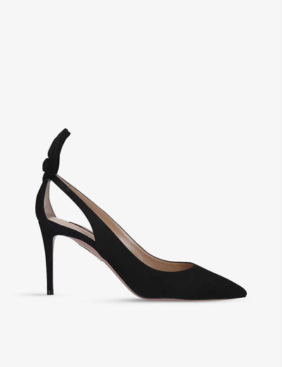 AQUAZZURA WOMENS BLACK BOW TIE SUEDE HEELED PUMPS EUR 37.5 / 4.5 UK,28763528