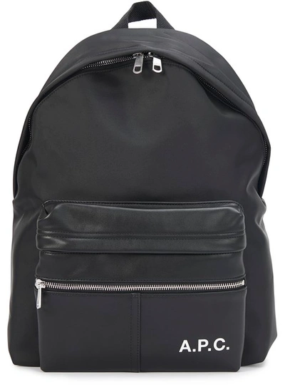 Apc Technical Canvas & Faux Leather Backpack In Black