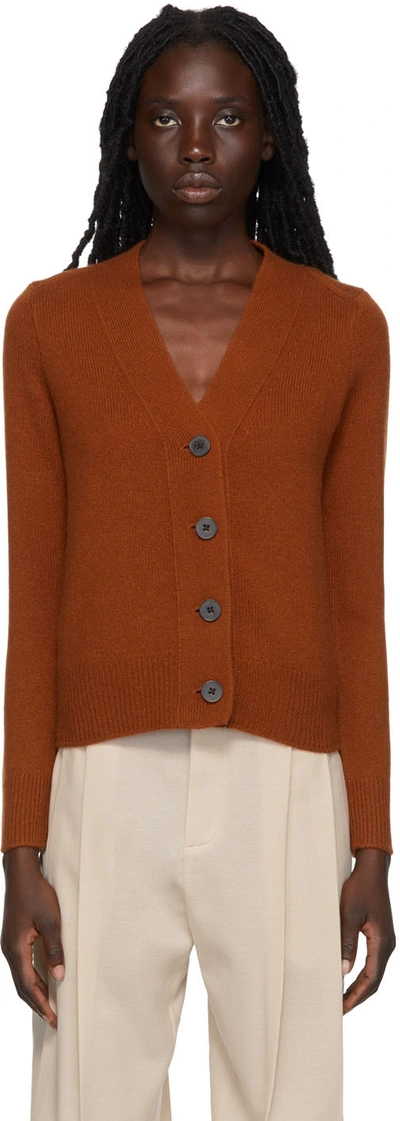 Vince Shrunken Button Cashmere Cardigan In Orange