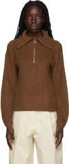 Vince Brown Half-zip Wool-blend Jumper In Tobacco-248tbc