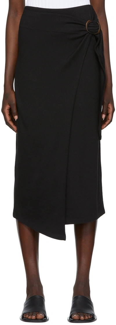 Vince Black Stretch-jersey Wrap Midi Skirt