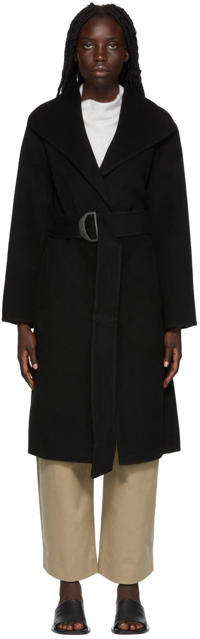 Vince Belted Wide-collar Coat In Black