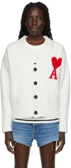 Ami Alexandre Mattiussi Ami De Coeur Cotton-blend Cardigan In 102 White/red