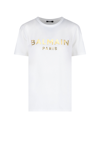 Balmain White Three-button Metallic Logo T-shirt