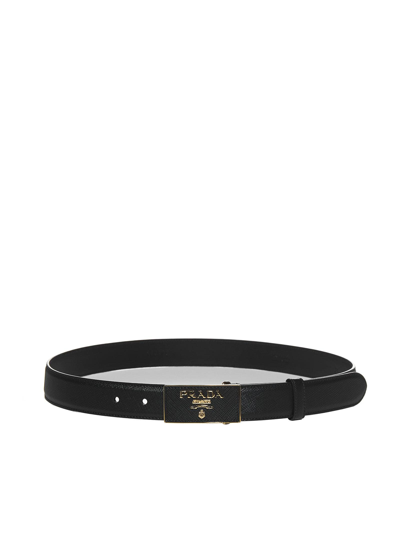 Prada Logo-buckle Saffiano Leather Belt In Black