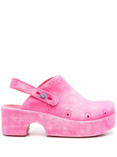Xocoi Stone Wash Pink Rubber And Velvet Clogs Woman