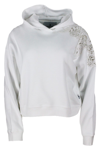 ERMANNO SCERVINO LONG-SLEEVED CREWNECK SWEATSHIRT WITH HOOD WITH MACRAME INSERTS ON THE SHOULDER