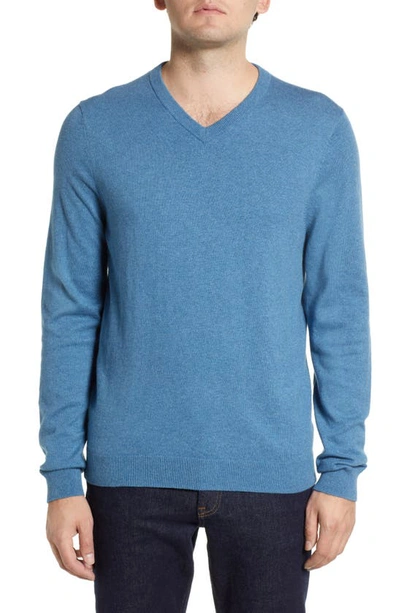Nordstrom Shop Cotton & Cashmere V-neck Sweater In Blue Captain